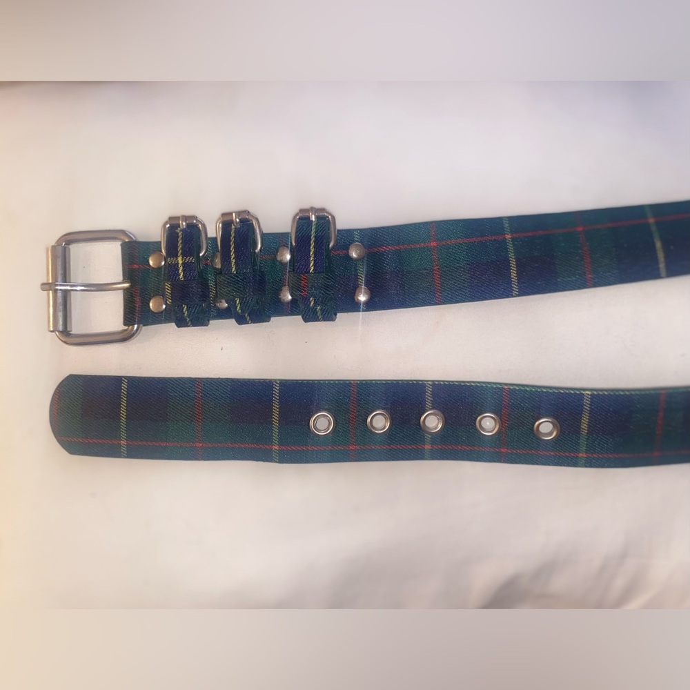 Vintage Tartain Multi Color Plaid Punk Triple Buckle Grommet Belt K-POP Idol 🌈